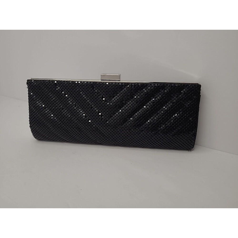 LuLu Townsend Black Evening Cocktail Bag Sequin Clutch Silver Chain Strap